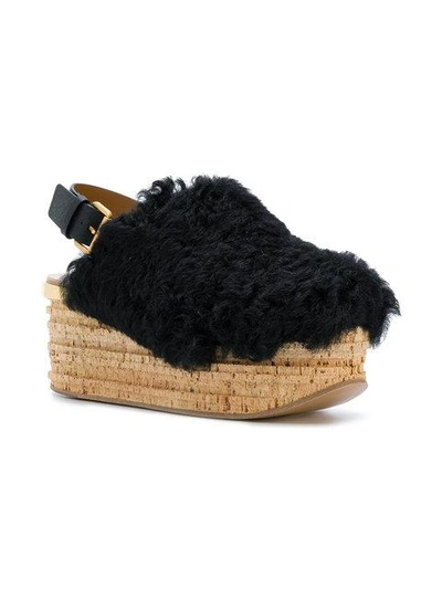 Shop Chloé Camille Shearling Wedges In Black