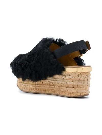 Shop Chloé Camille Shearling Wedges In Black