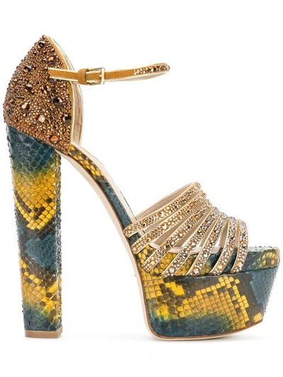 Shop Elie Saab Embellished Snake Print Platform Sandals