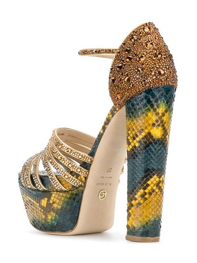 Shop Elie Saab Embellished Snake Print Platform Sandals