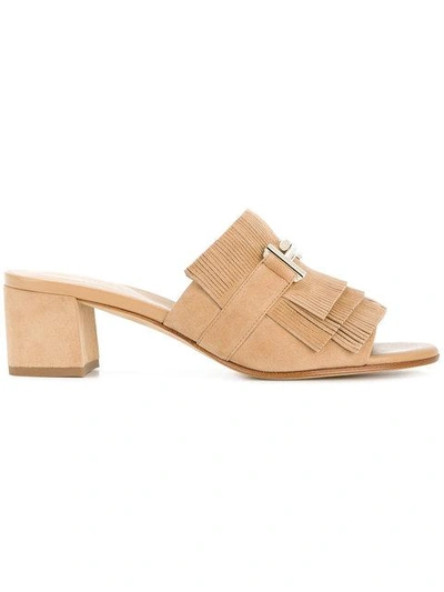 Shop Tod's Double T Fringed Mules In Neutrals