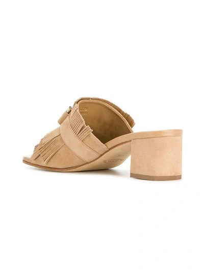 Shop Tod's Double T Fringed Mules In Neutrals