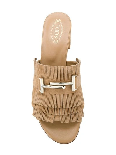 Shop Tod's Double T Fringed Mules In Neutrals