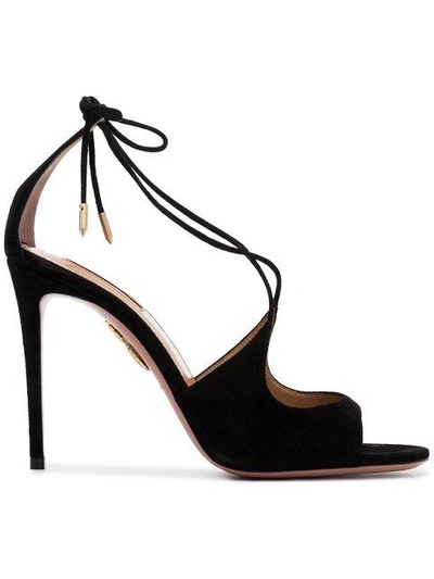 Shop Aquazzura Black Sofia 105 Suede Sandals