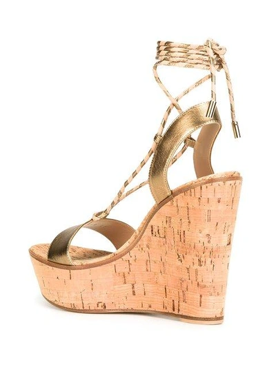 Shop Gianvito Rossi Lace-up Wedge Sandals - Metallic