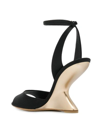 Shop Ferragamo Arsina Sculpted Heel Peep Toe Shoes In Black