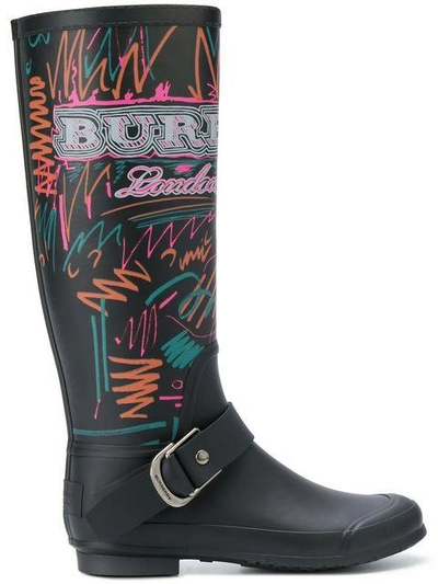 Shop Burberry Doodle Print Rain Boots - Black