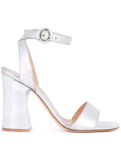 Shop Gianvito Rossi Block-heel Sandals - Metallic