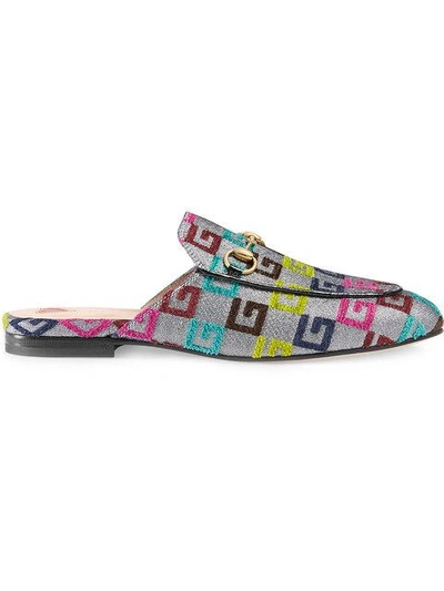 Shop Gucci Princetown Velvet G Lurex Loafers In Multicolour