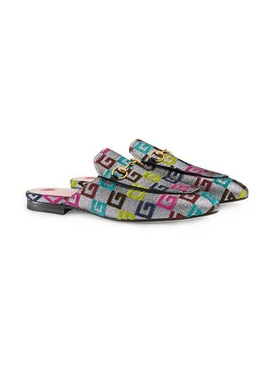 Shop Gucci Princetown Velvet G Lurex Loafers In Multicolour