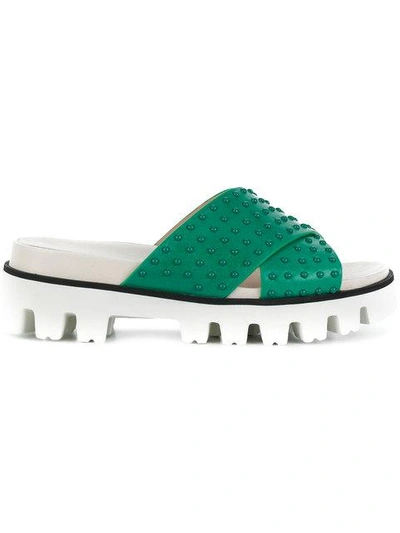 Shop Red Valentino Cross Front Slides In Green