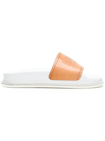 Shop Mm6 Maison Margiela Embossed Logo Slides In Brown