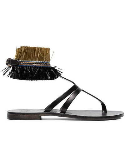 Shop Álvaro González Black Ariana Raffia Flat Leather Sandals