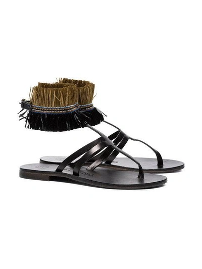 Shop Álvaro González Black Ariana Raffia Flat Leather Sandals