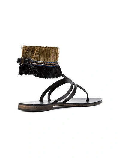 Shop Álvaro González Black Ariana Raffia Flat Leather Sandals