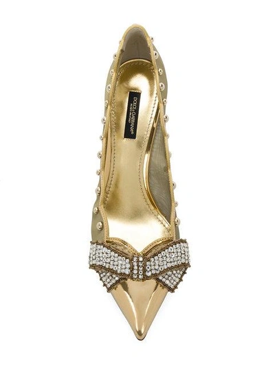 Shop Dolce & Gabbana Pointed Toe Kitten Heel Pumps - Metallic