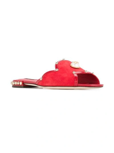 Shop Dolce & Gabbana Pearl Detail Flat Mules