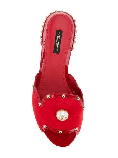 Shop Dolce & Gabbana Pearl Detail Flat Mules
