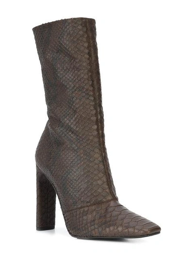 Shop Yeezy Snake Effect Calf Boots In Brown
