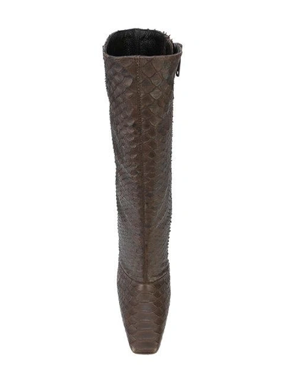 Shop Yeezy Snake Effect Calf Boots In Brown