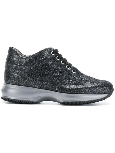 Shop Hogan Metallic Effect Sneakers In Black