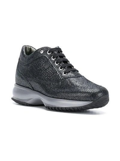 Shop Hogan Metallic Effect Sneakers In Black