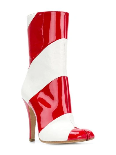 Shop Maison Margiela Striped Patent Tabi Boots In Red