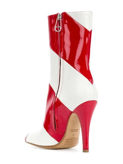 Shop Maison Margiela Striped Patent Tabi Boots In Red