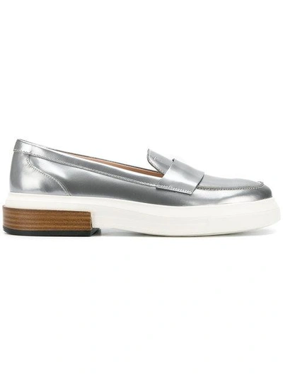 Shop Tod's Flatform Penny Loafers In Grey