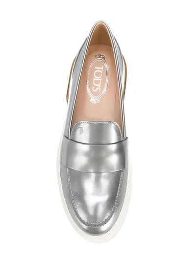 Shop Tod's Flatform Penny Loafers In Grey
