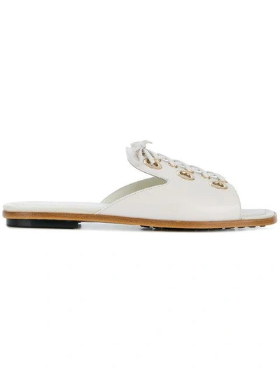 Shop Tod's Eyelet Lace Mules In White