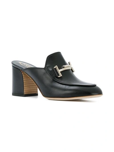 Shop Tod's Chunky Heeled Mules In Black
