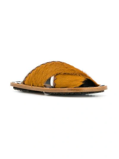 Shop Marni Metallic Trim Sandals In Brown