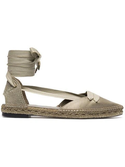 Shop Castaã±er X Manolo Blahnik Beige Satin Espadrilles In Neutrals