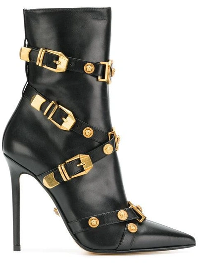 Shop Versace Buckled Ankle Boots