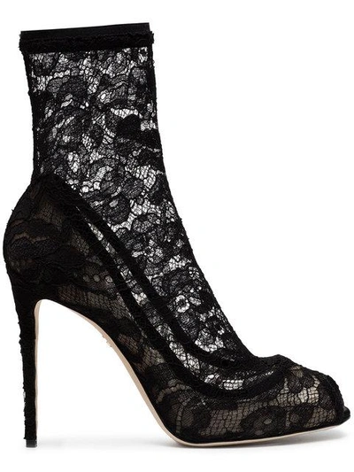 Shop Dolce & Gabbana Black 110 Lace Peep Toe Ankle Boots In 8b956 Black