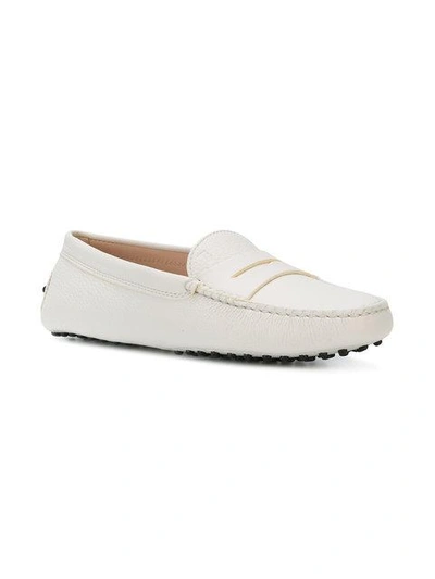 Shop Tod's Pebbled Loafers In White