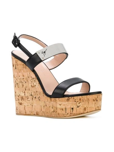 Shop Giuseppe Zanotti Cork Wedge Sandals In Black