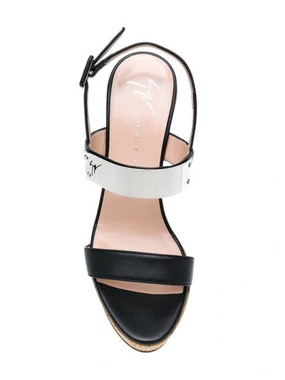 Shop Giuseppe Zanotti Cork Wedge Sandals In Black