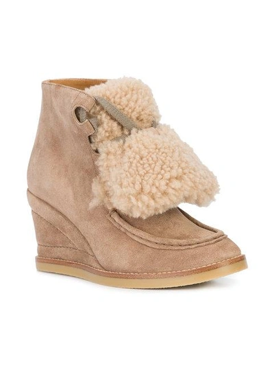 Shop Chloé Peggy Shearling Wedge Boots