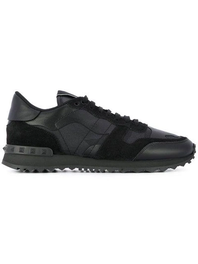 Shop Valentino Garavani Camouflage Rockrunner Sneakers In Black