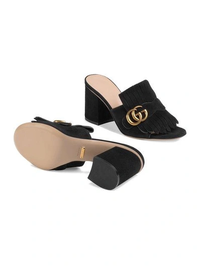 Shop Gucci Suede Mid-heel Slide In Black