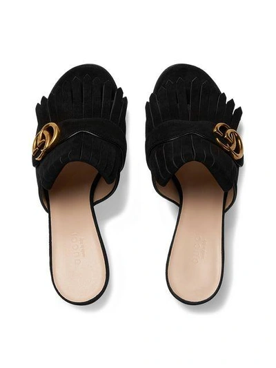 Shop Gucci Suede Mid-heel Slide In Black