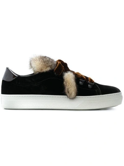 Shop Tod's Fur-trimmed Sneakers In Brown
