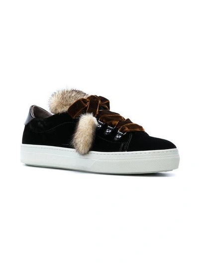 Shop Tod's Fur-trimmed Sneakers In Brown