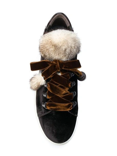 Shop Tod's Fur-trimmed Sneakers In Brown