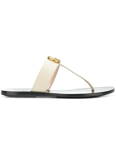 Shop Gucci Gg T-bar Sandals In Neutrals