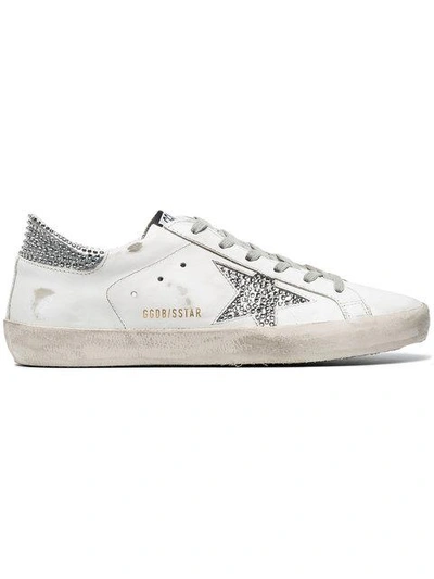 Shop Golden Goose White Crystal Superstar Leather Sneakers