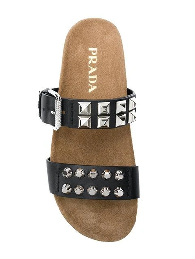 Shop Prada Studded Sandals In Black