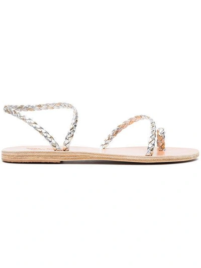 Shop Ancient Greek Sandals Silver Eleftheria Leather Sandals In Metallic